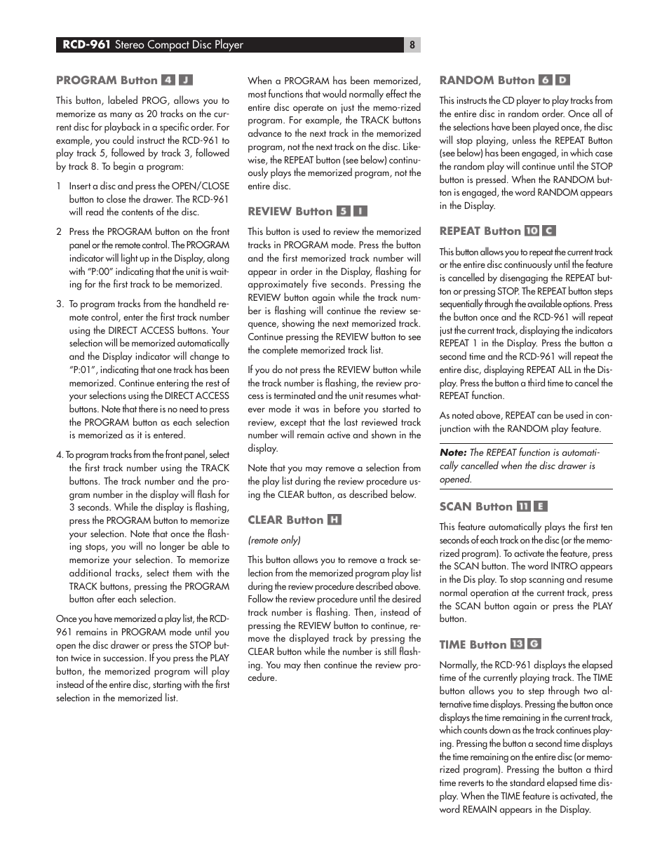 ROTEL RCD-961 User Manual | Page 8 / 34