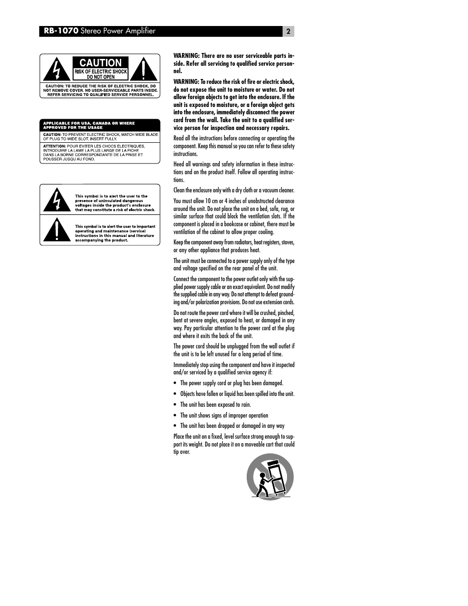 ROTEL High Current Two Channel Amplifier RB-1070 User Manual | Page 2 / 35