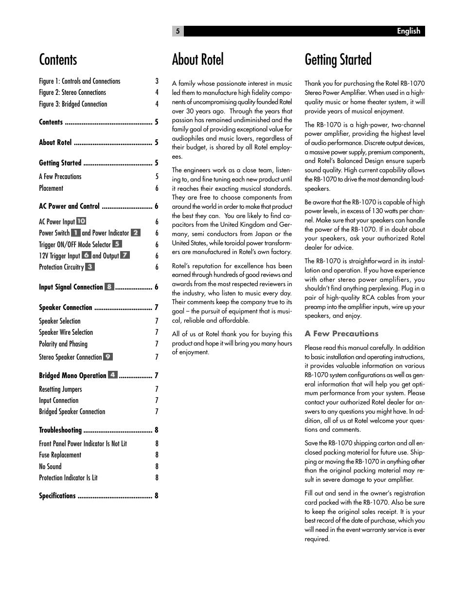 ROTEL High Current Two Channel Amplifier RB-1070 User Manual | Page 5 / 35