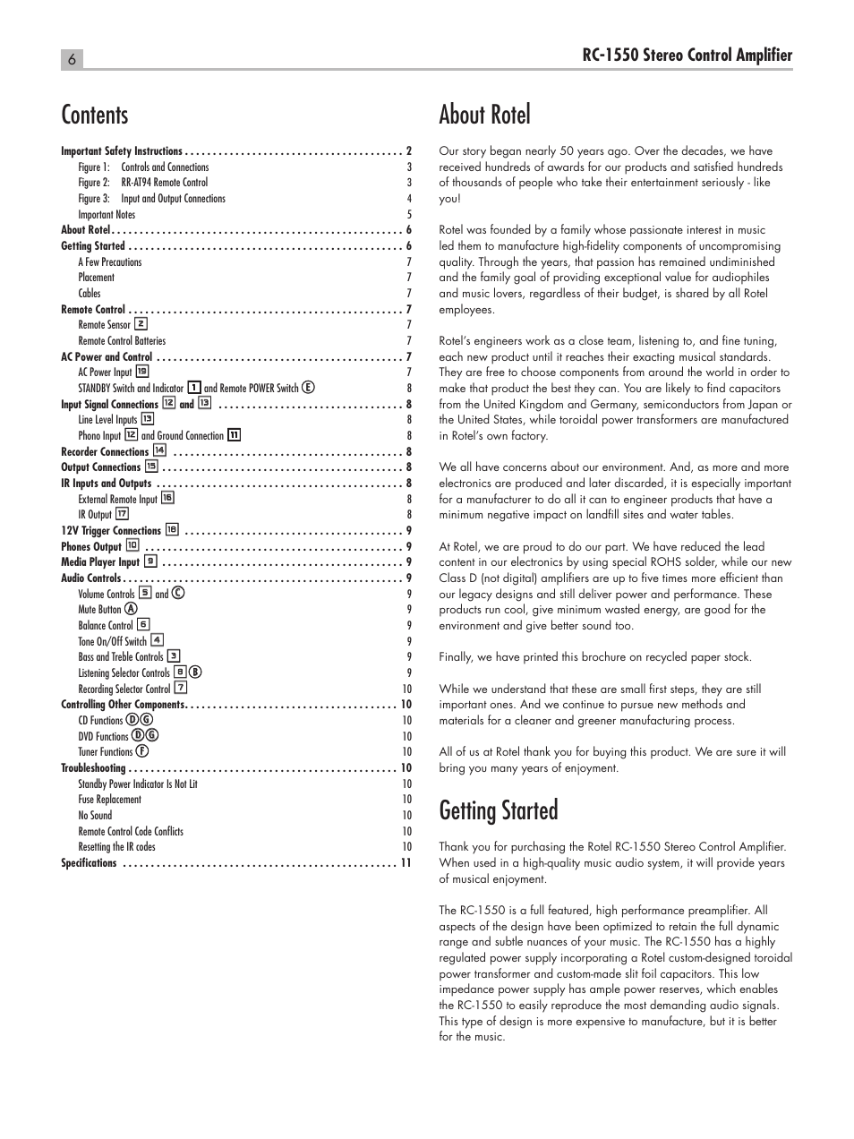 ROTEL RC-1550 User Manual | Page 6 / 64