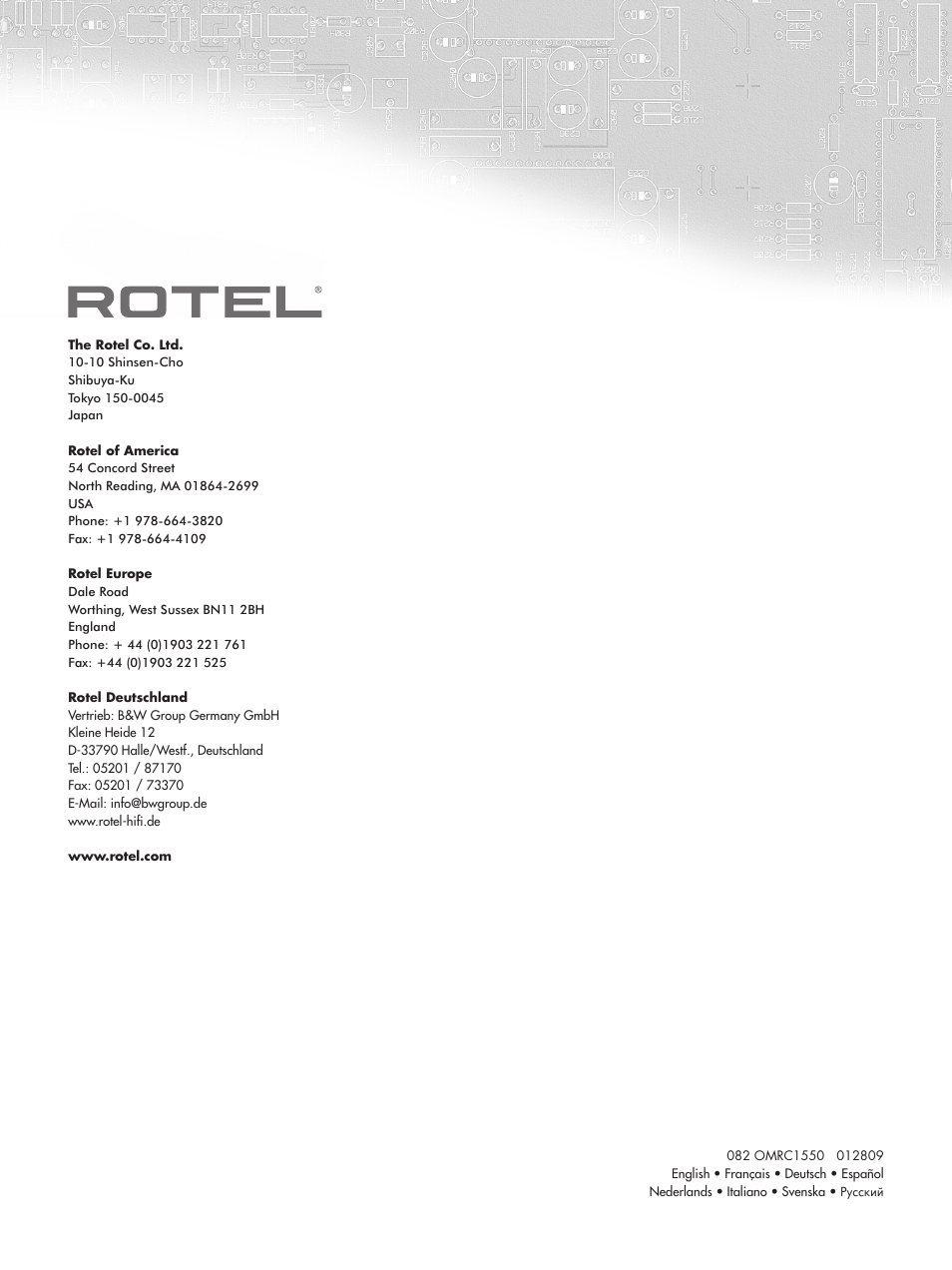 ROTEL RC-1550 User Manual | Page 64 / 64