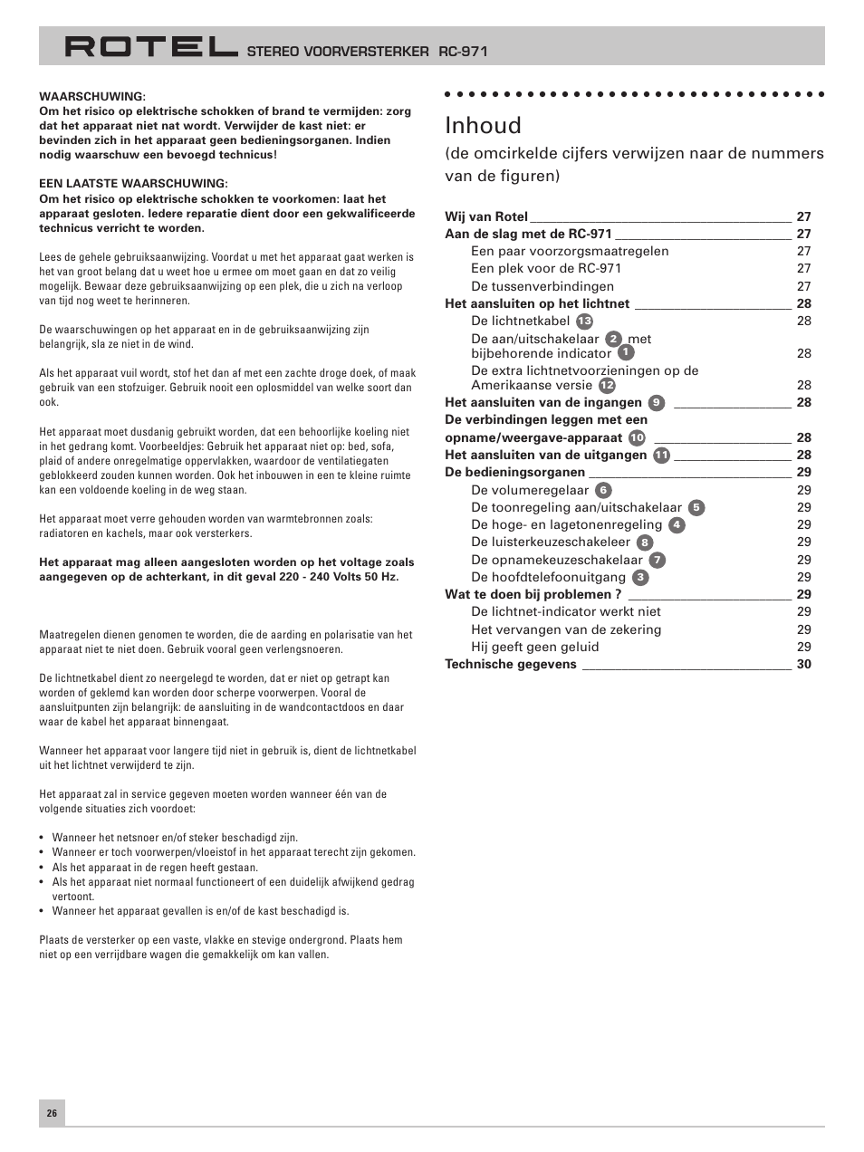 Inhoud | ROTEL RC-971 User Manual | Page 26 / 32