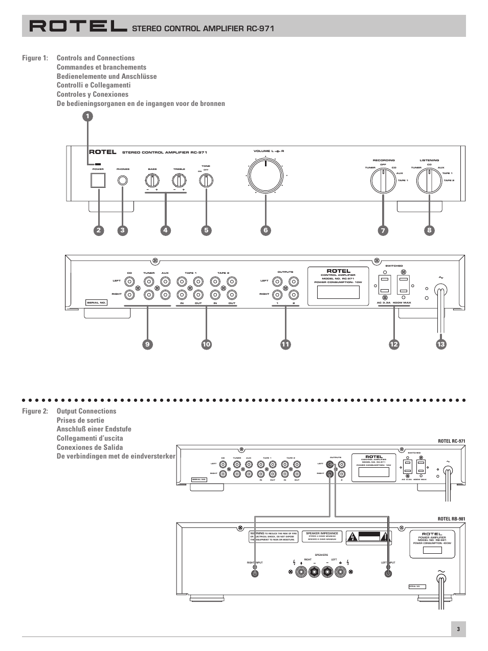 Stereo control amplifier rc-971, Rotel rb-981, Rotel rc-971 | ROTEL RC-971 User Manual | Page 3 / 32