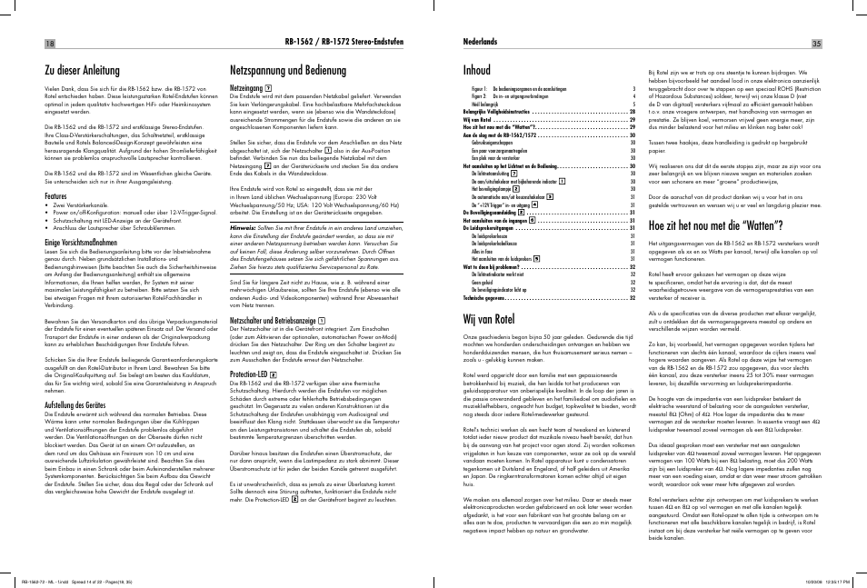 Zu dieser anleitung, Netzspannung und bedienung, Wij van rotel | Hoe zit het nou met die “watten, Inhoud | ROTEL RB-1572 User Manual | Page 17 / 48