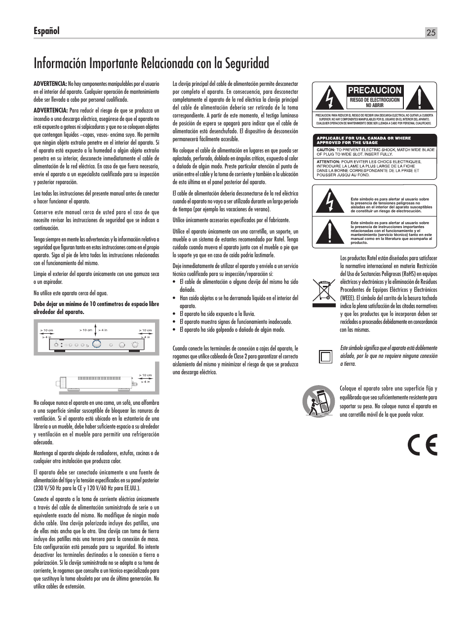 Español, Precaucion | ROTEL RA-05 SE User Manual | Page 25 / 64