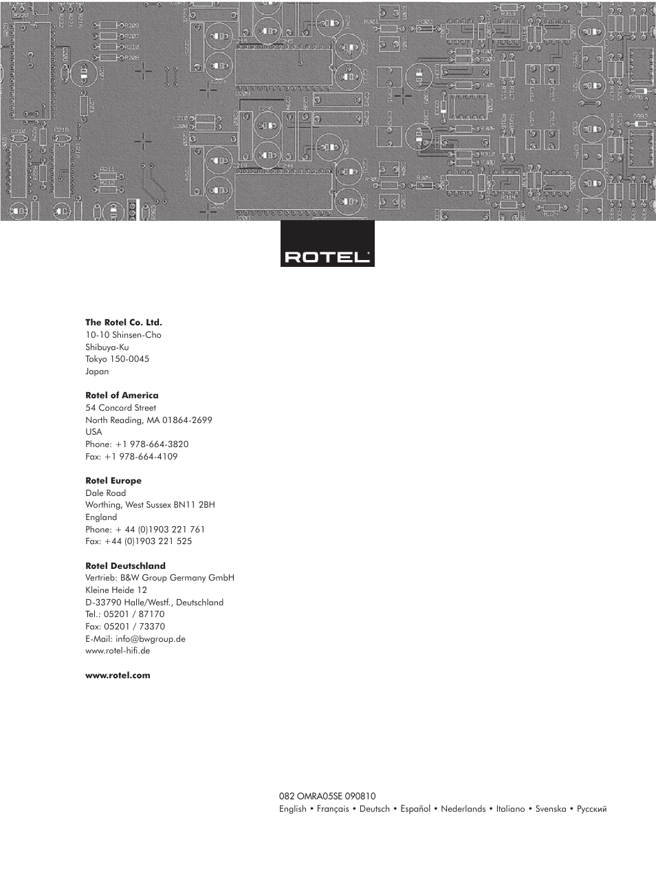 ROTEL RA-05 SE User Manual | Page 64 / 64