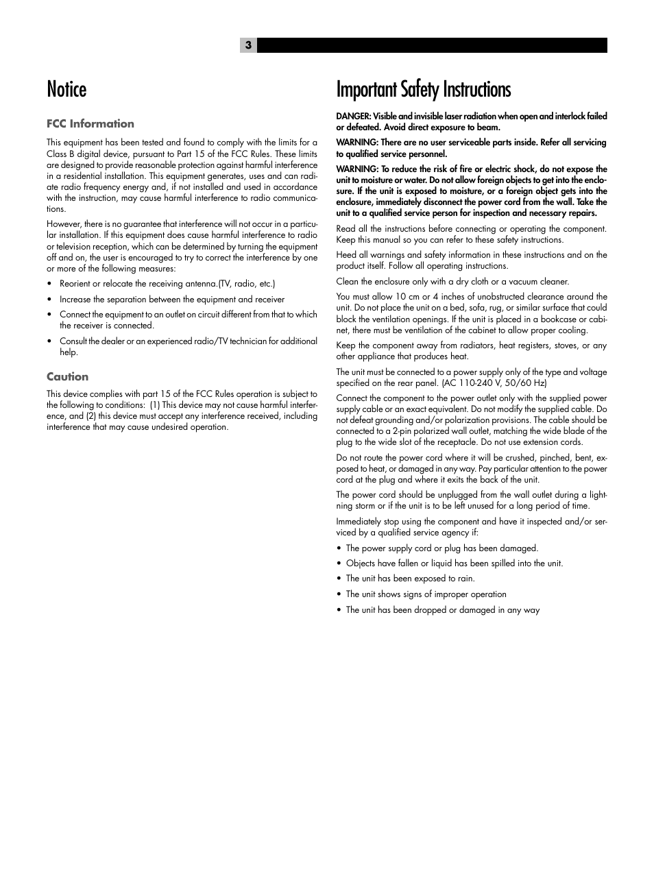 Important safety instructions, Notice | ROTEL RSDX-02e User Manual | Page 3 / 40