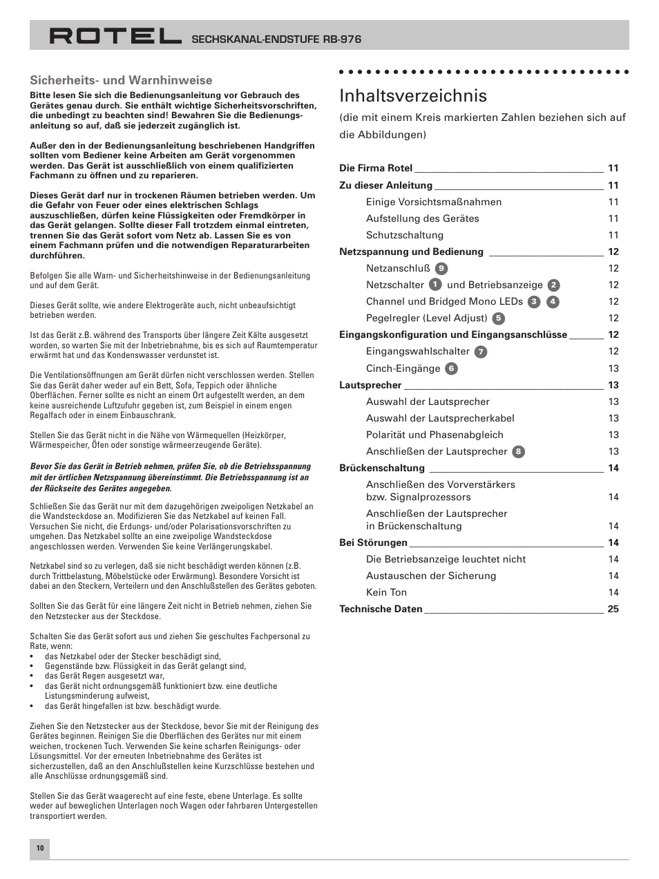 ROTEL Six Channel Power Amplifier RB-976 User Manual | Page 14 / 30