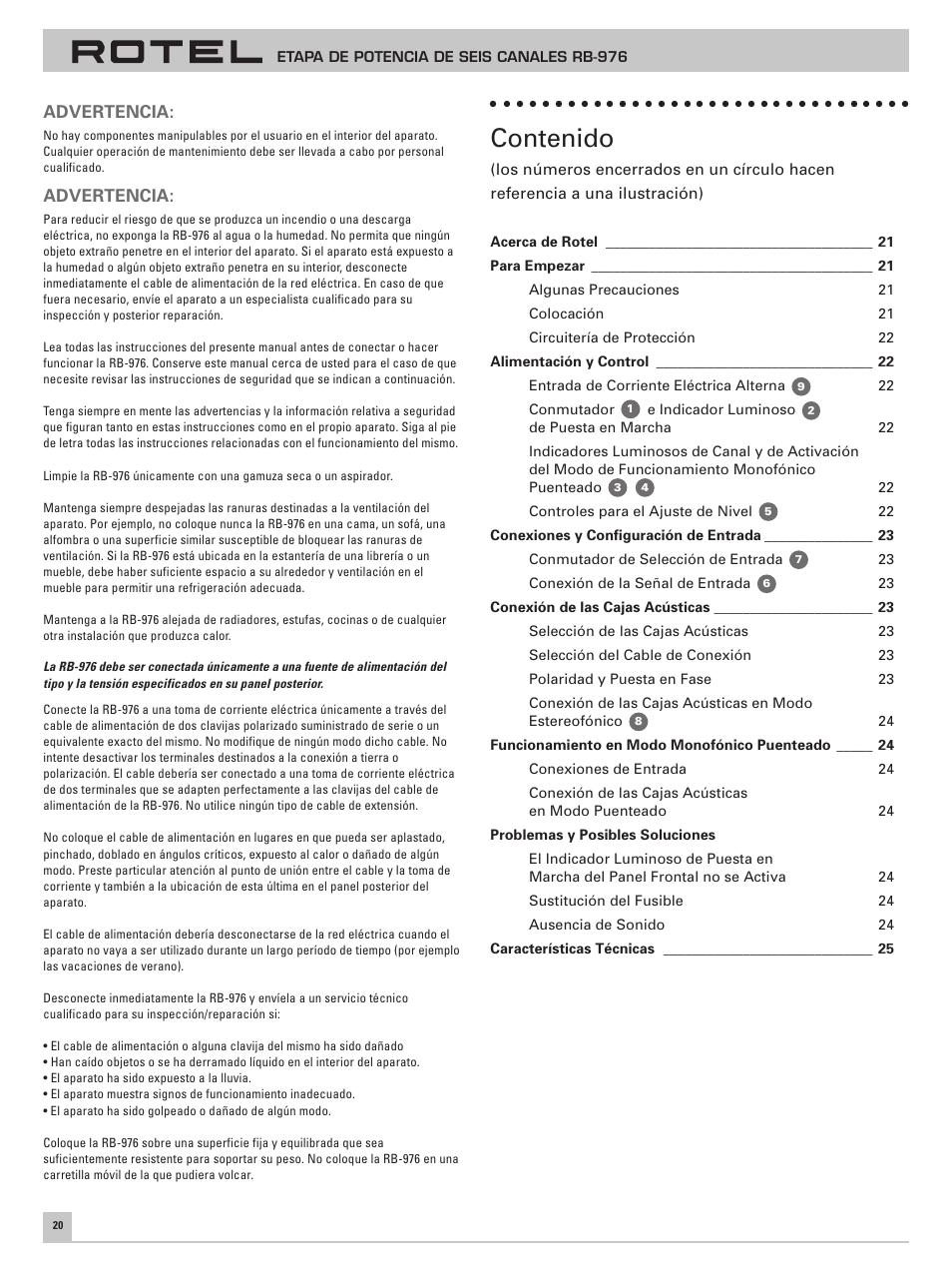 ROTEL Six Channel Power Amplifier RB-976 User Manual | Page 24 / 30