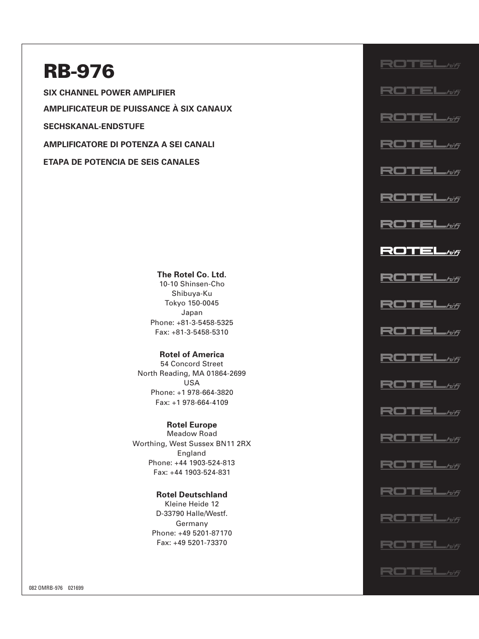 Rb-976 | ROTEL Six Channel Power Amplifier RB-976 User Manual | Page 30 / 30