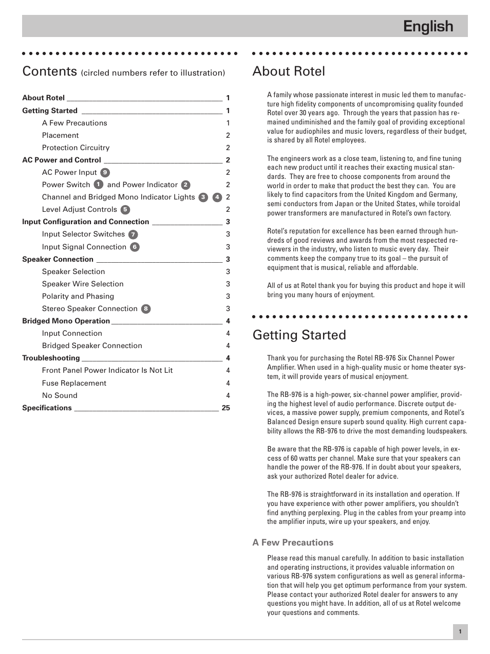 ROTEL Six Channel Power Amplifier RB-976 User Manual | Page 5 / 30