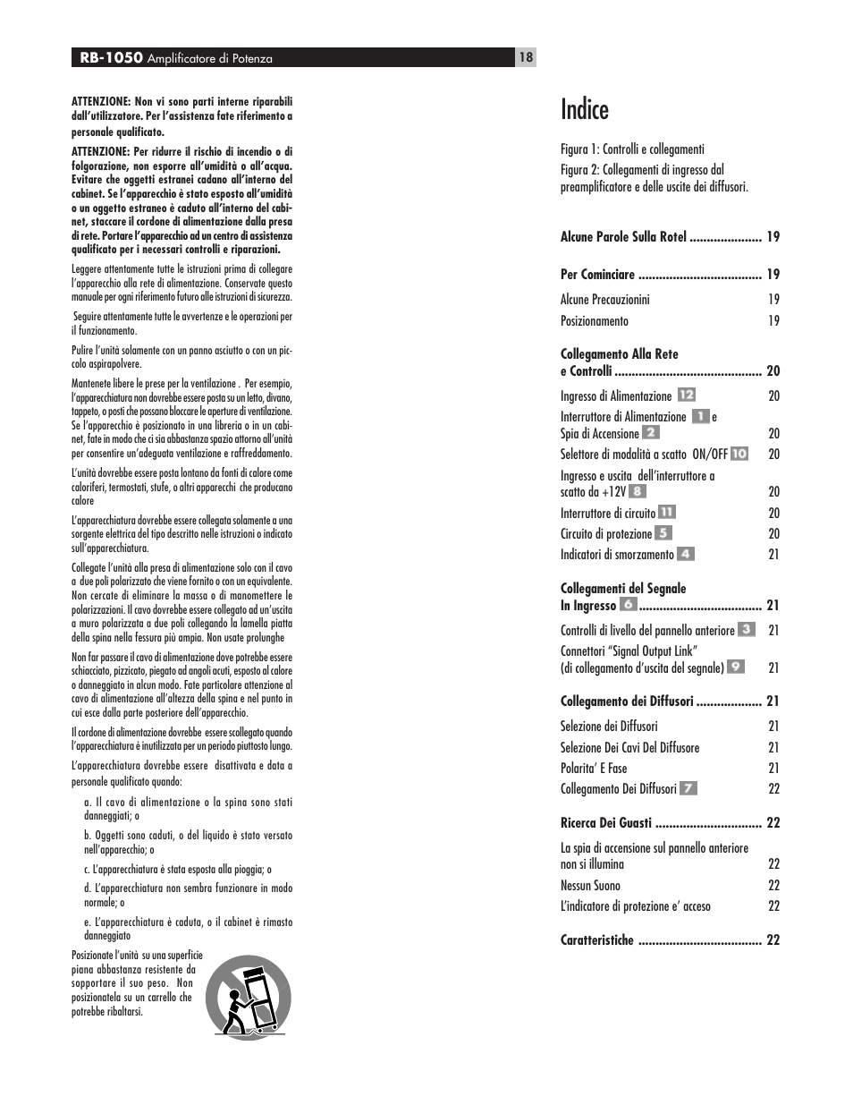 Indice | ROTEL High Current Two Channel Amplifier RB-1050 User Manual | Page 18 / 34