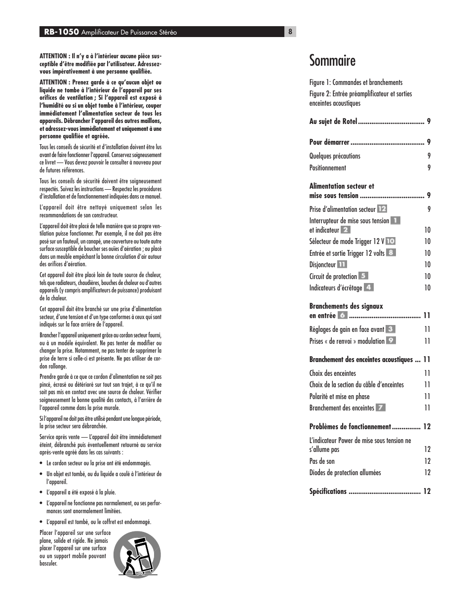 Sommaire | ROTEL High Current Two Channel Amplifier RB-1050 User Manual | Page 8 / 34