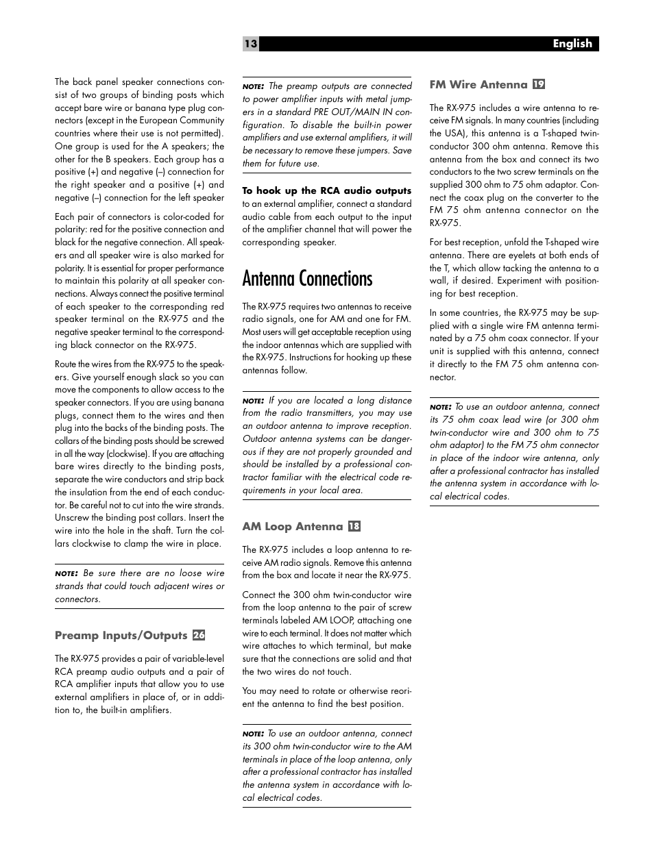 Antenna connections | ROTEL RX-975 User Manual | Page 13 / 16