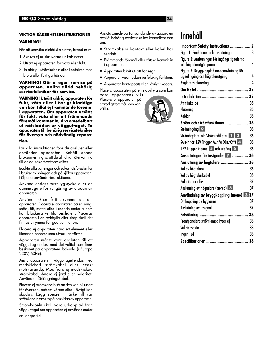 Innehåll | ROTEL RB-03 User Manual | Page 34 / 40