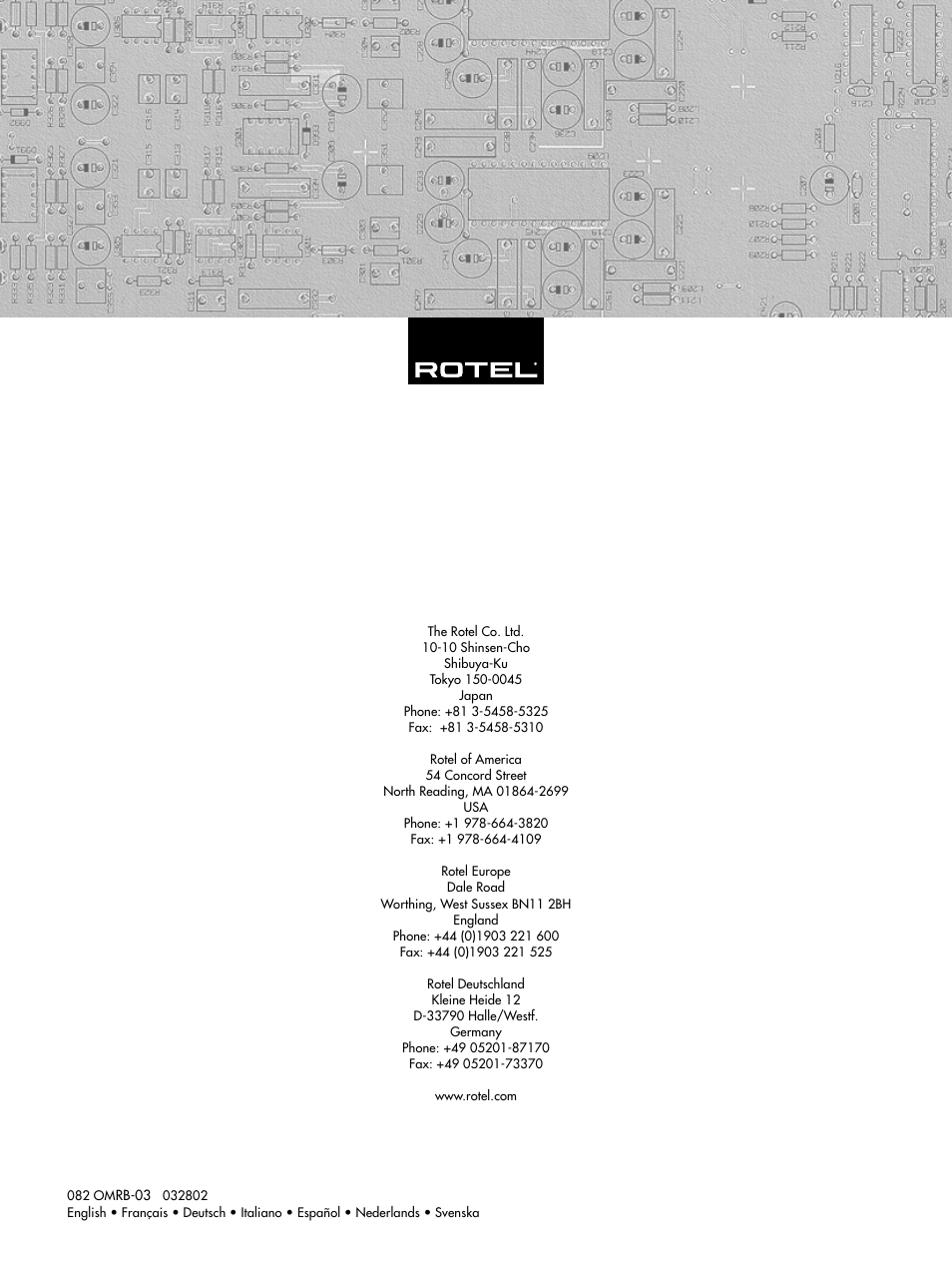 ROTEL RB-03 User Manual | Page 40 / 40
