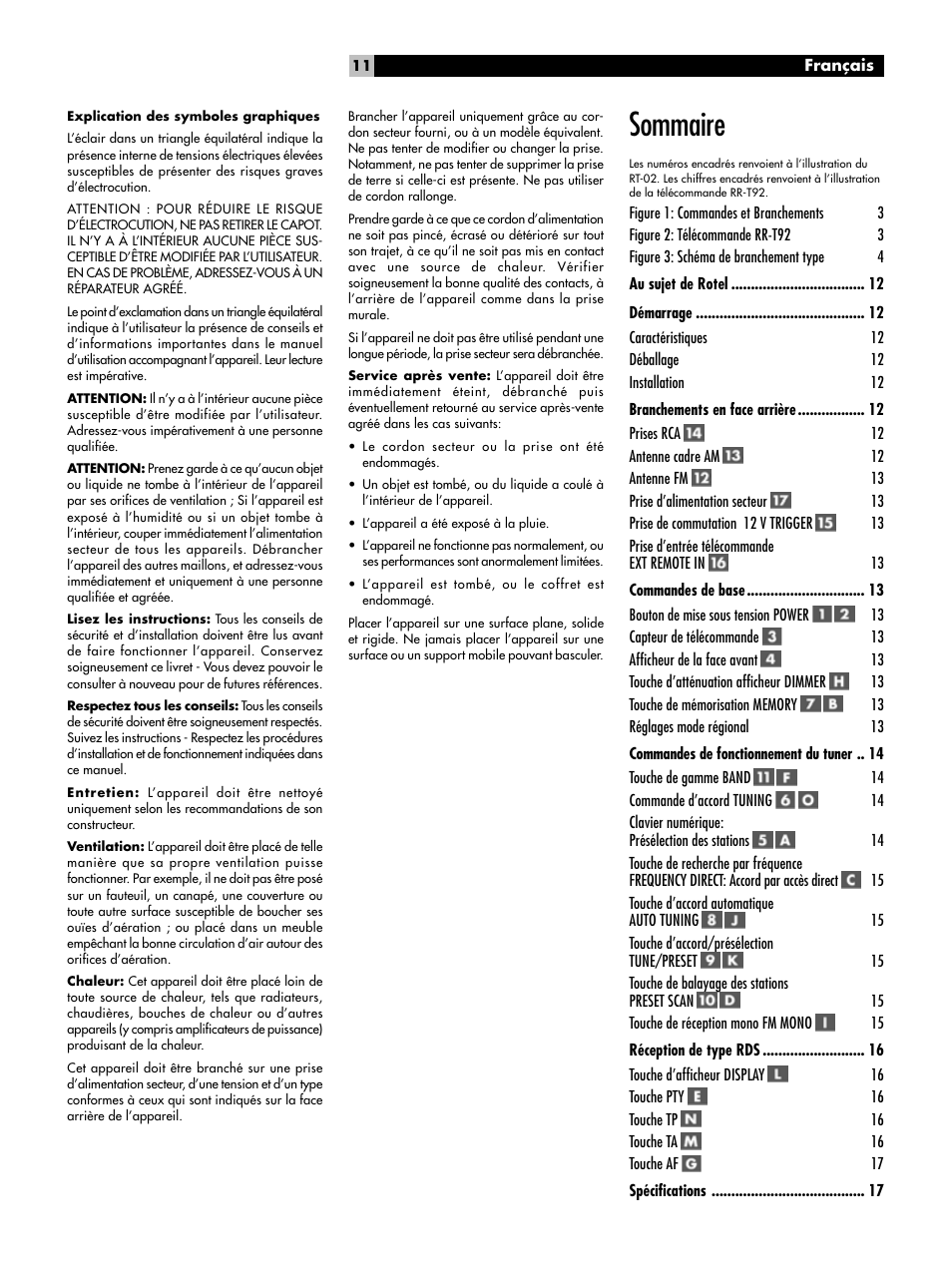 Sommaire | ROTEL RT-02 User Manual | Page 11 / 54