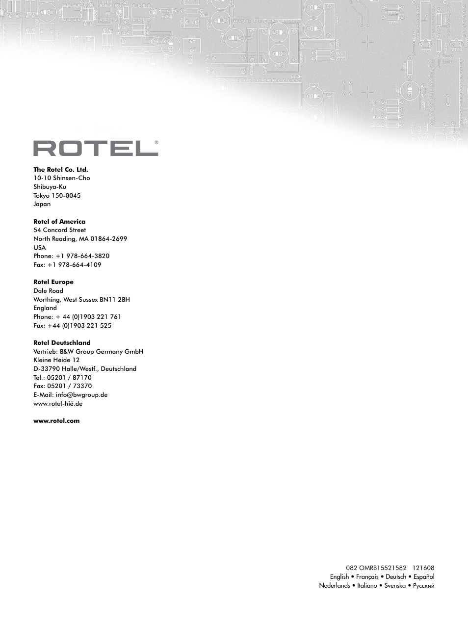ROTEL RB-1582 User Manual | Page 48 / 48