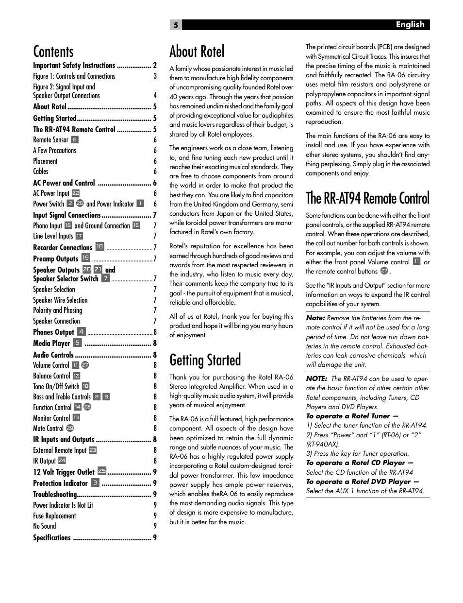 ROTEL RA-06 User Manual | Page 5 / 56