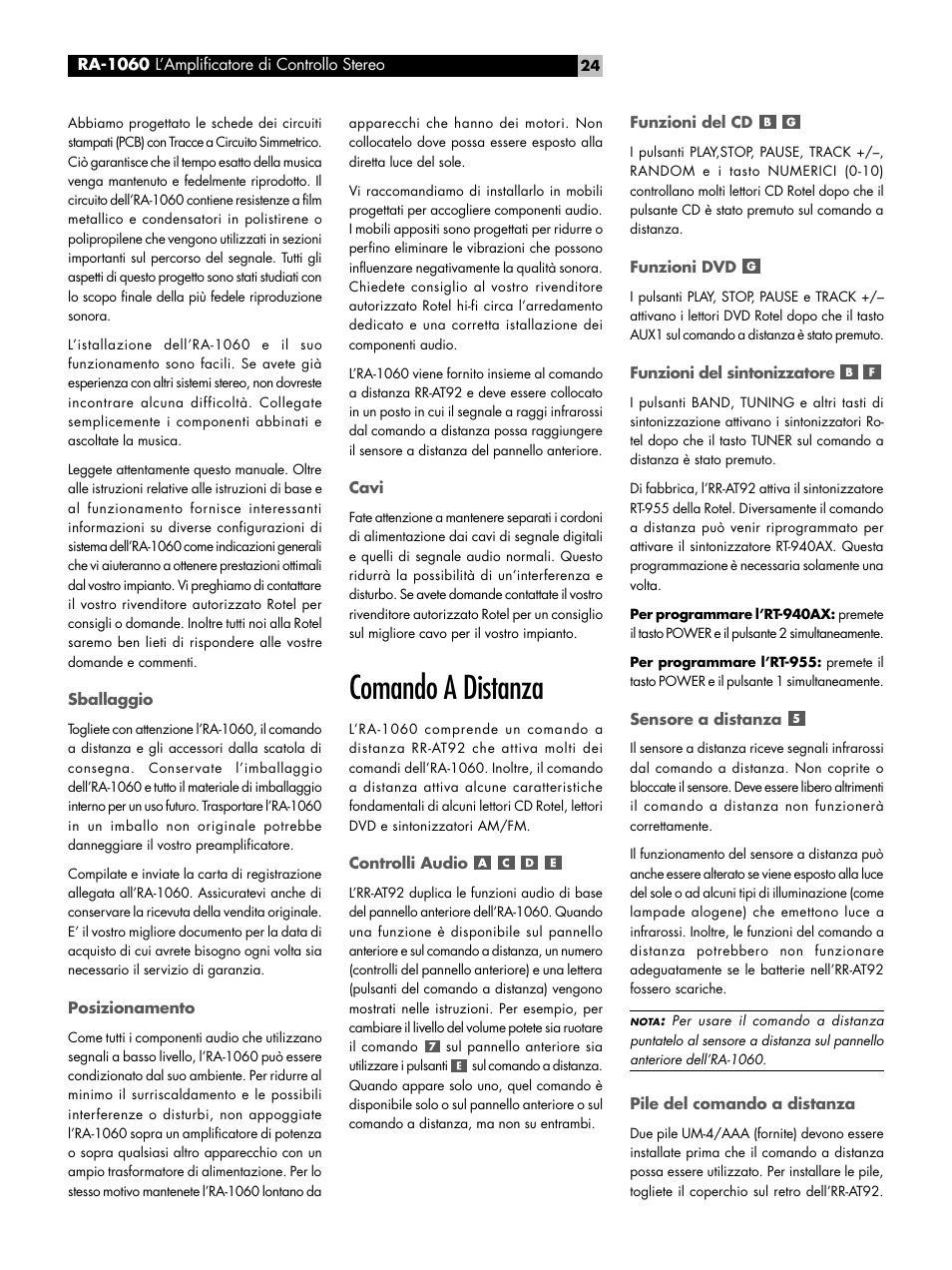 Comando a distanza | ROTEL RA-1060 User Manual | Page 24 / 40