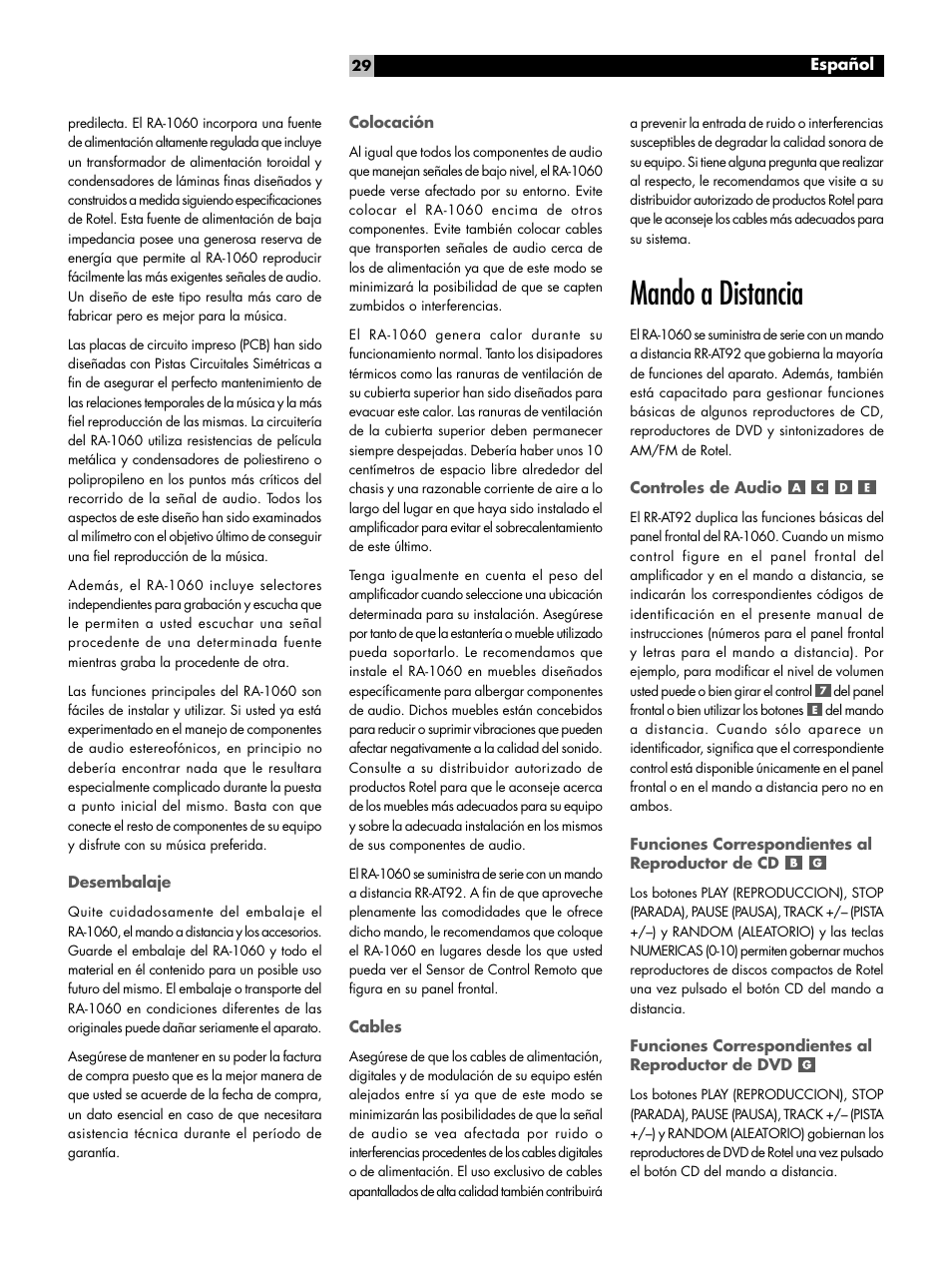 Mando a distancia | ROTEL RA-1060 User Manual | Page 29 / 40