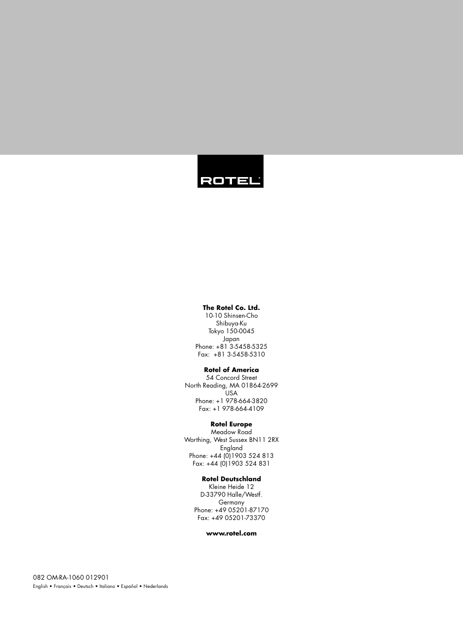 ROTEL RA-1060 User Manual | Page 40 / 40