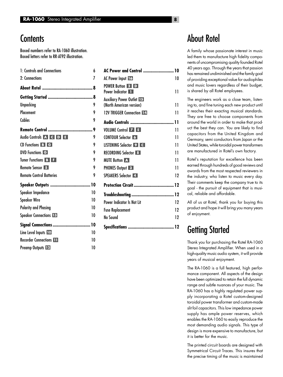 ROTEL RA-1060 User Manual | Page 8 / 40