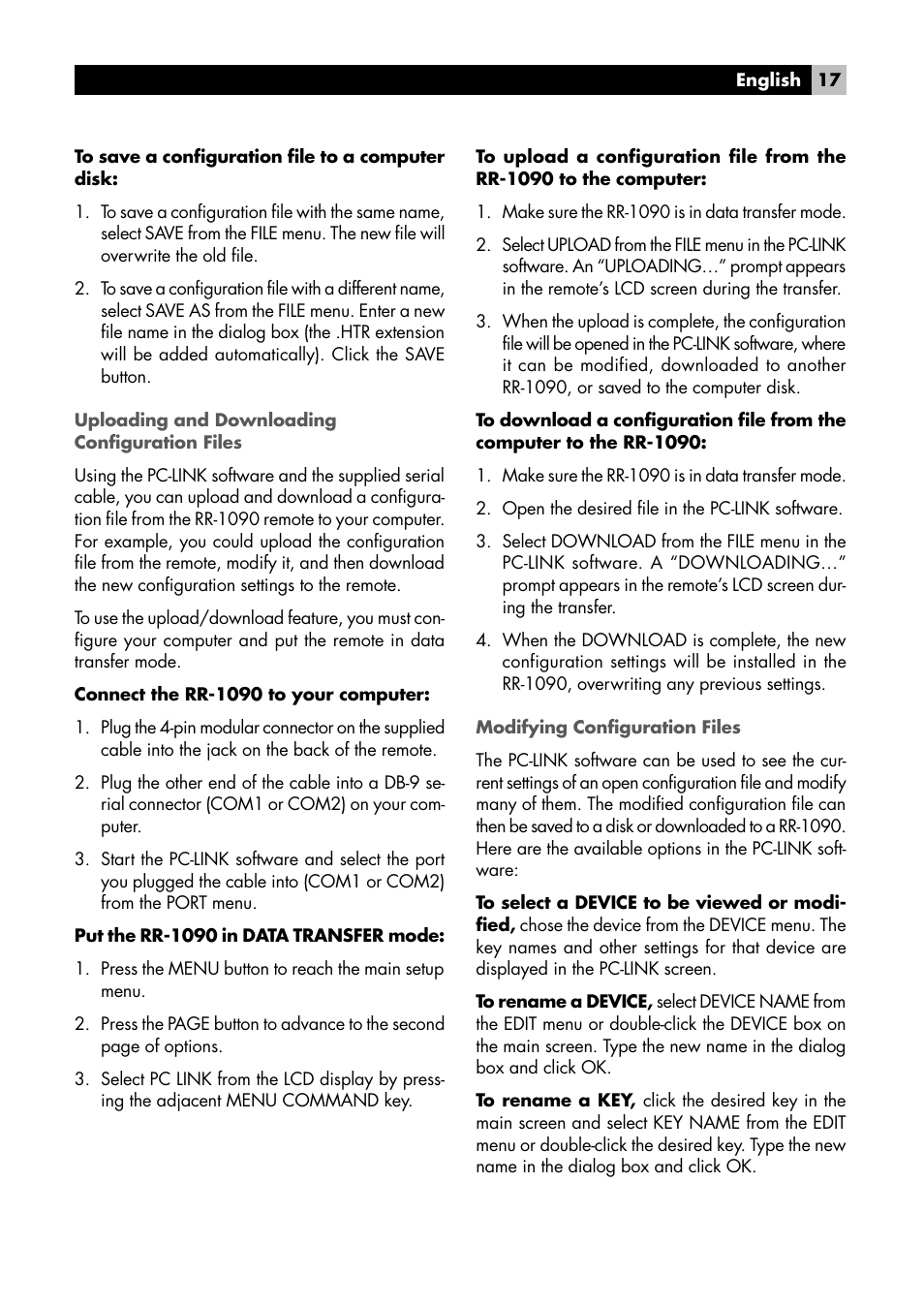 Uploading and downloading configuration files, Modifying configuration files | ROTEL RR-1090 User Manual | Page 17 / 24