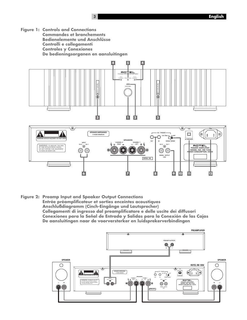 Caution | ROTEL RB-1050 User Manual | Page 3 / 8