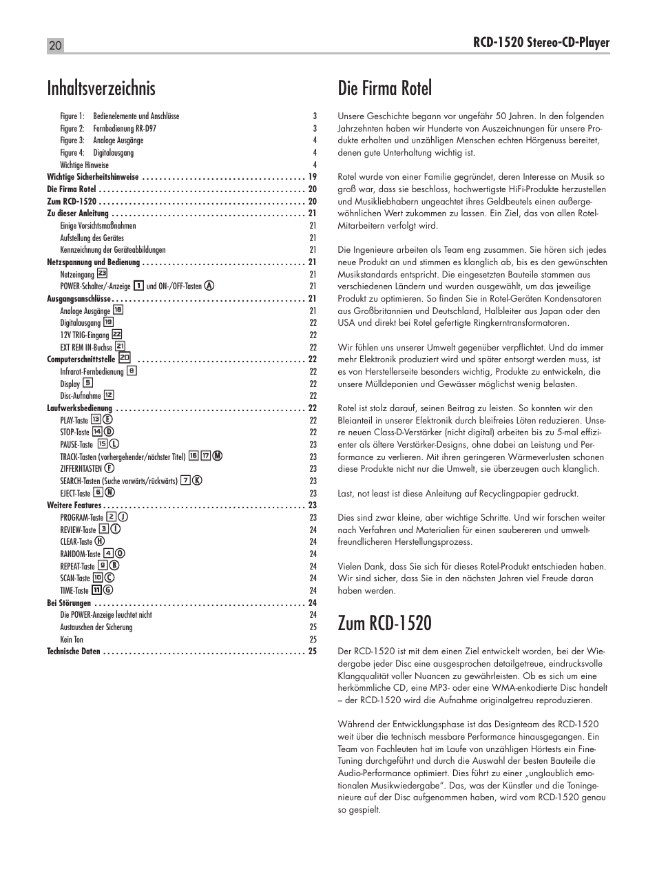 ROTEL RCD-1520 User Manual | Page 20 / 64