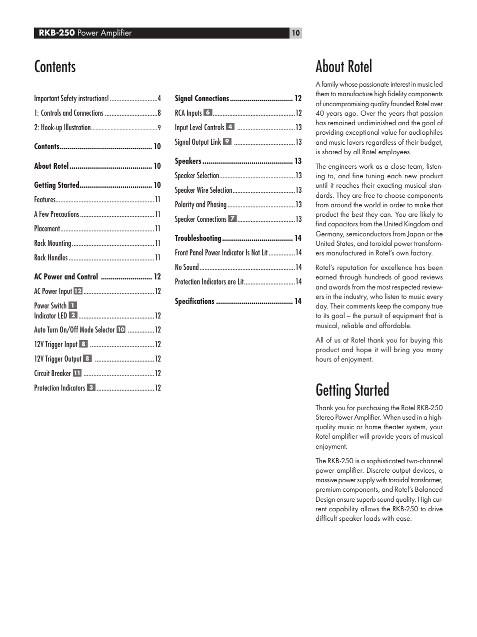 ROTEL RKB-250 User Manual | Page 10 / 56