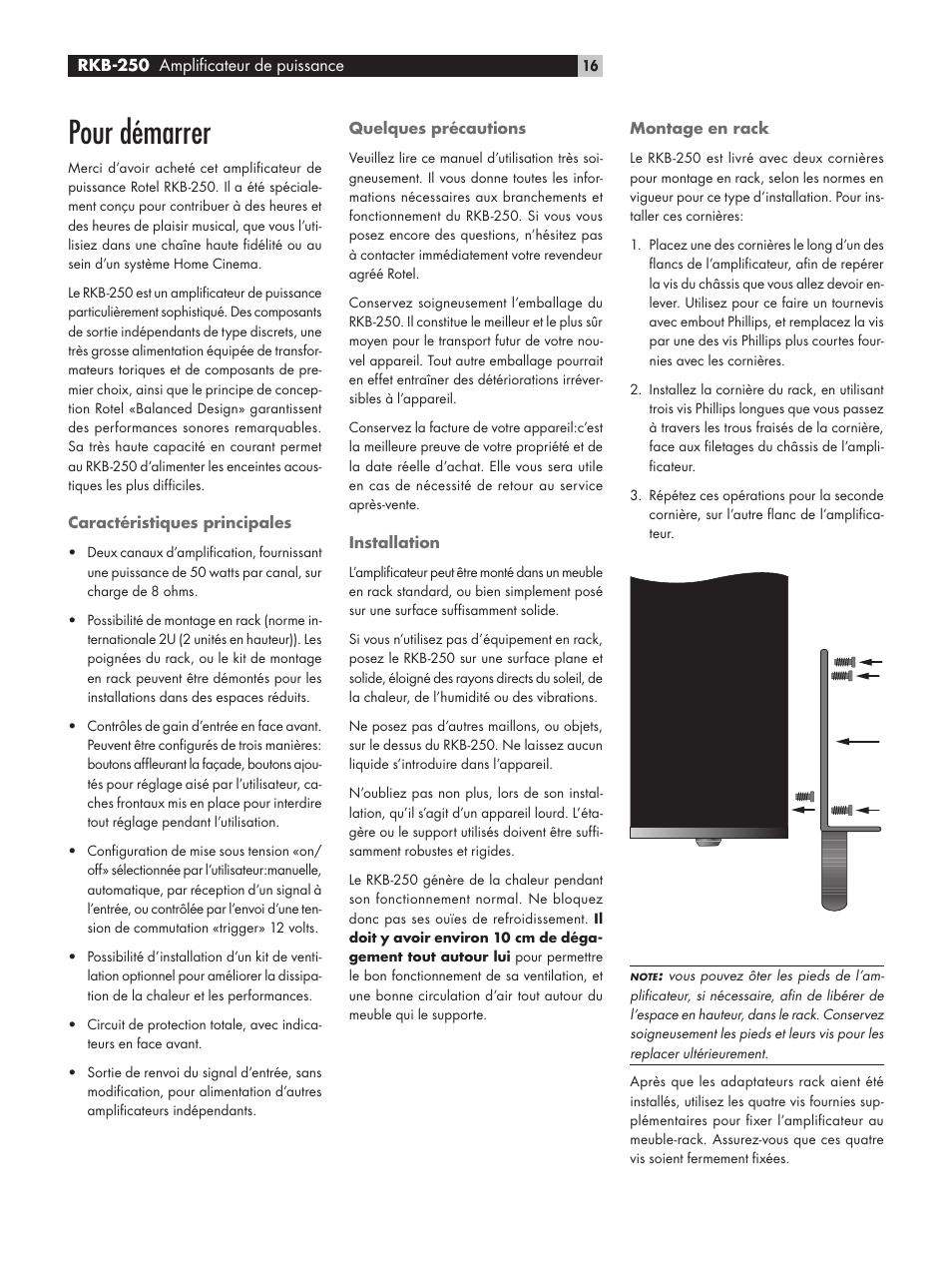 Pour démarrer | ROTEL RKB-250 User Manual | Page 16 / 56