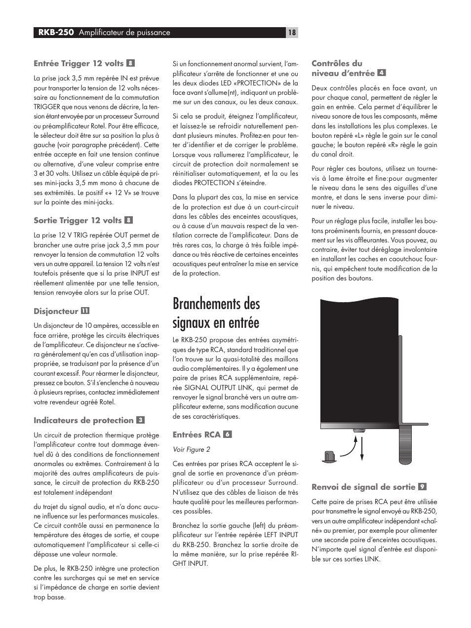 Branchements des signaux en entrée | ROTEL RKB-250 User Manual | Page 18 / 56