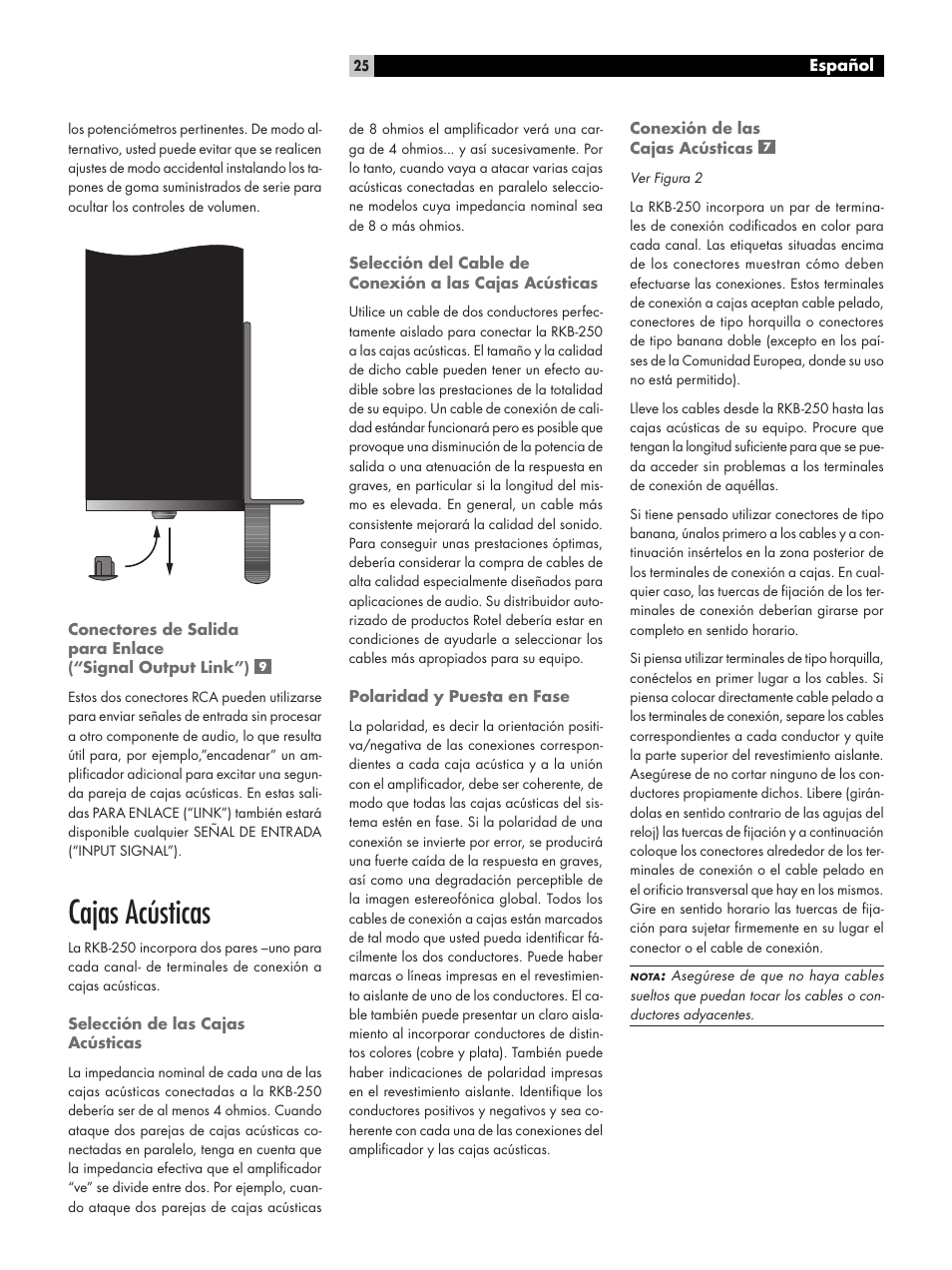Cajas acústicas | ROTEL RKB-250 User Manual | Page 25 / 56