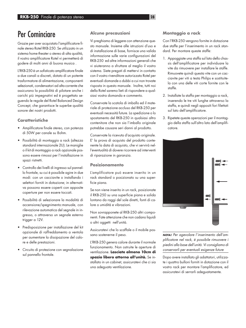 Per cominciare | ROTEL RKB-250 User Manual | Page 28 / 56