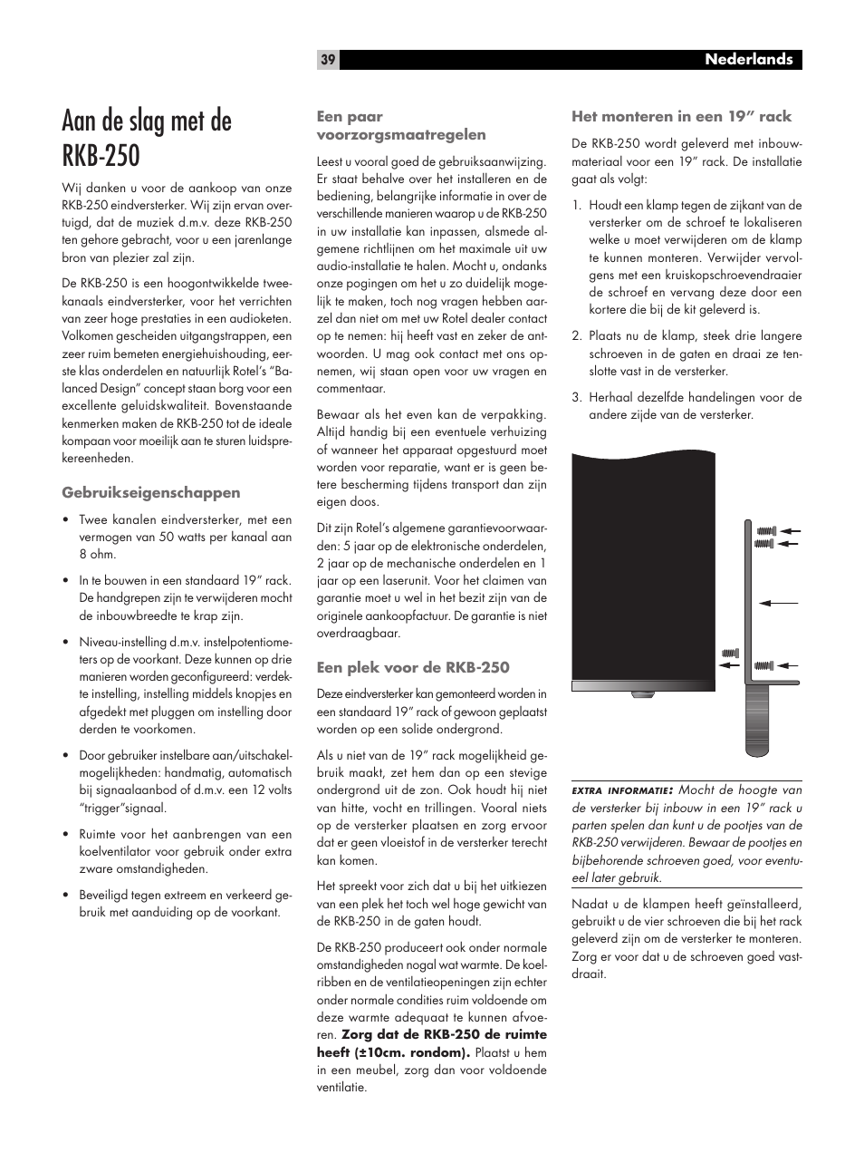 Aan de slag met de rkb-250 | ROTEL RKB-250 User Manual | Page 39 / 56