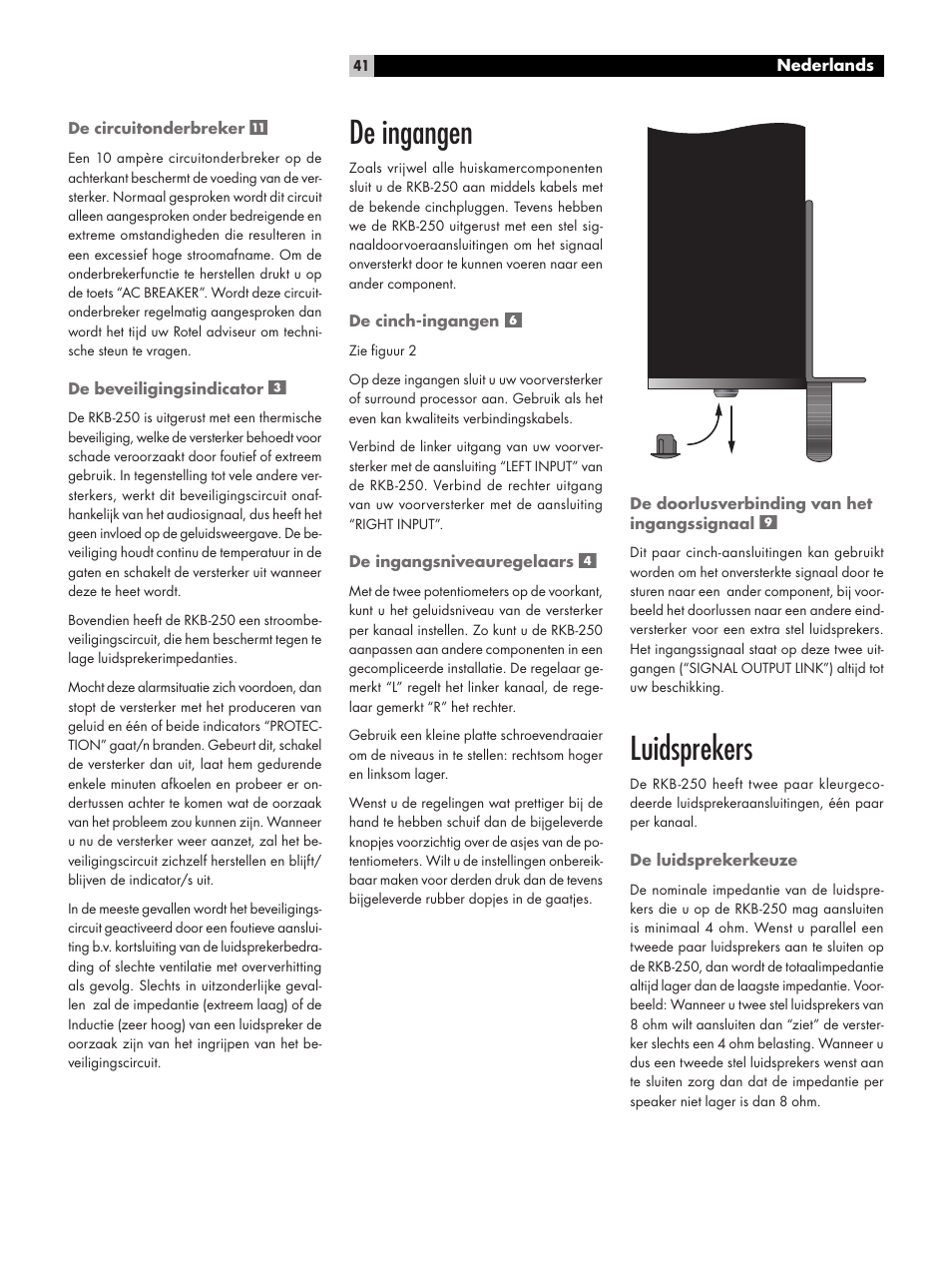 De ingangen, Luidsprekers | ROTEL RKB-250 User Manual | Page 41 / 56