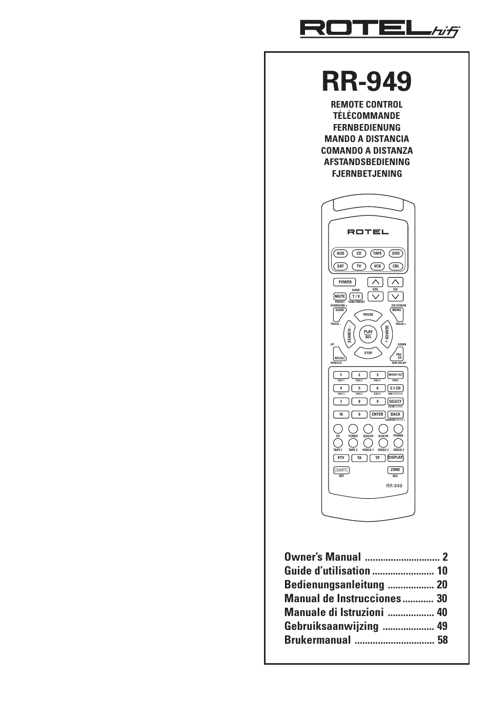 ROTEL RR-949 User Manual | 10 pages