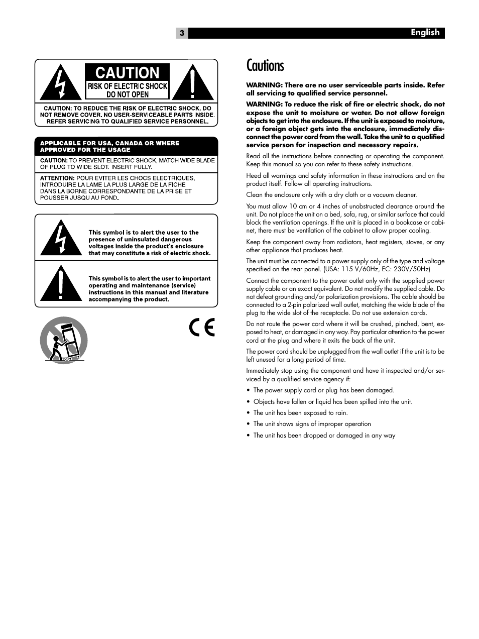 Cautions | ROTEL RC-1070 User Manual | Page 3 / 12