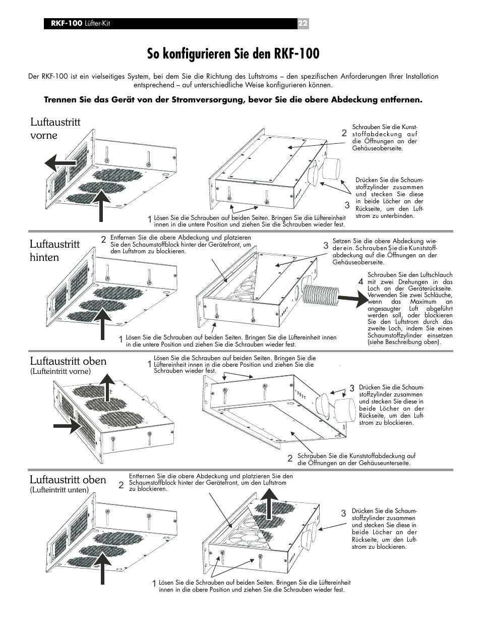 So konfi gurieren sie den rkf-100, Luftaustritt oben | ROTEL RKF-100 User Manual | Page 22 / 26