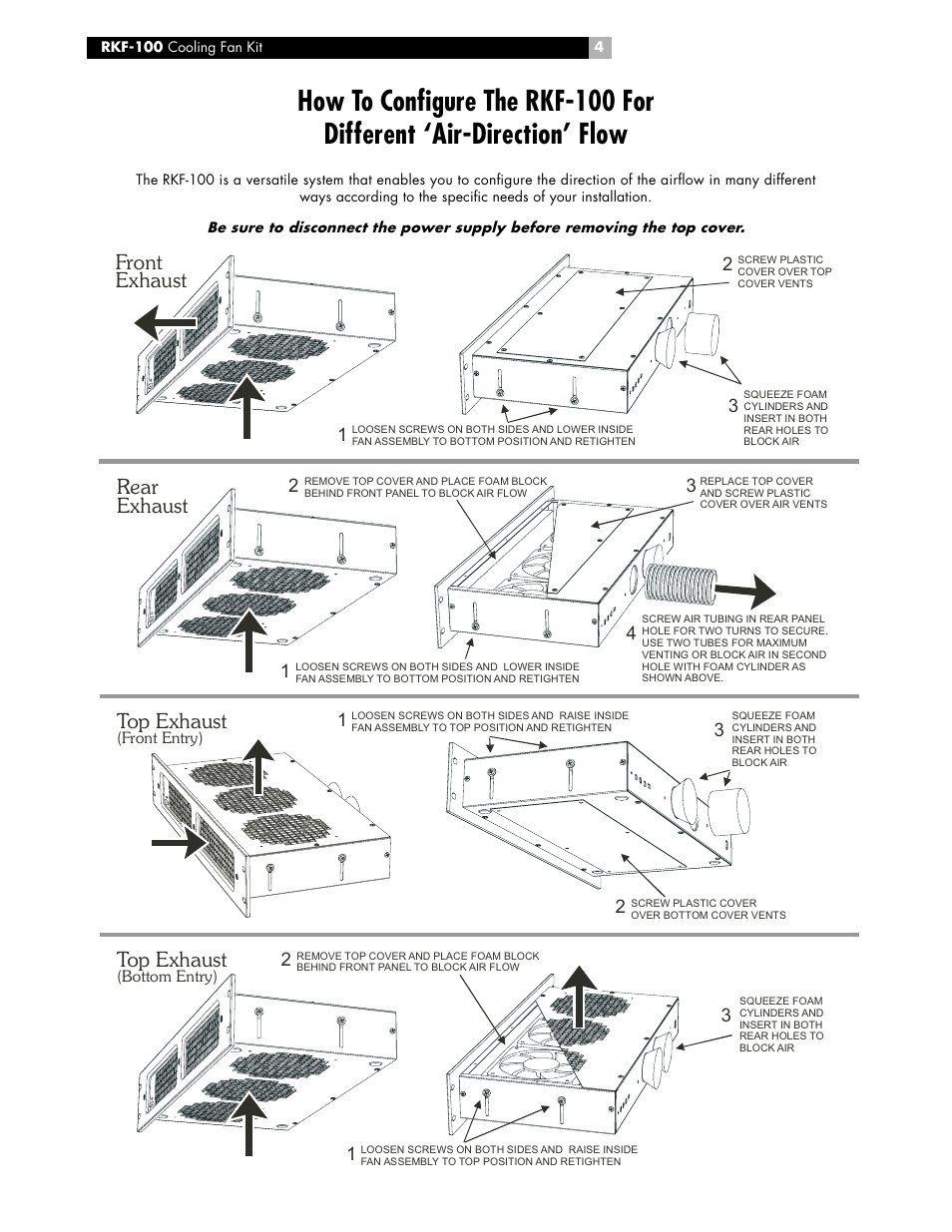 Front exhaust, Top exhaust, Rear exhaust | ROTEL RKF-100 User Manual | Page 4 / 26