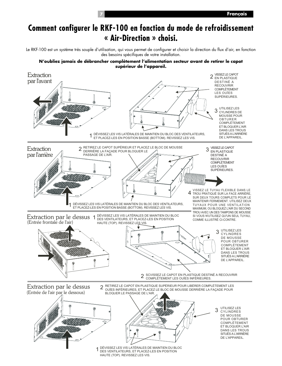 Extraction par l'avant, Extraction par le dessus, Extraction par l'arrière | ROTEL RKF-100 User Manual | Page 7 / 26