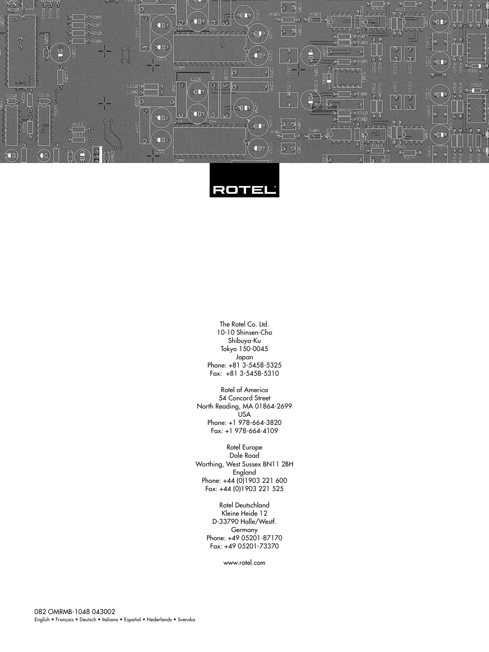 ROTEL Eight Channel Power Amplifier RMB-1048 User Manual | Page 40 / 40