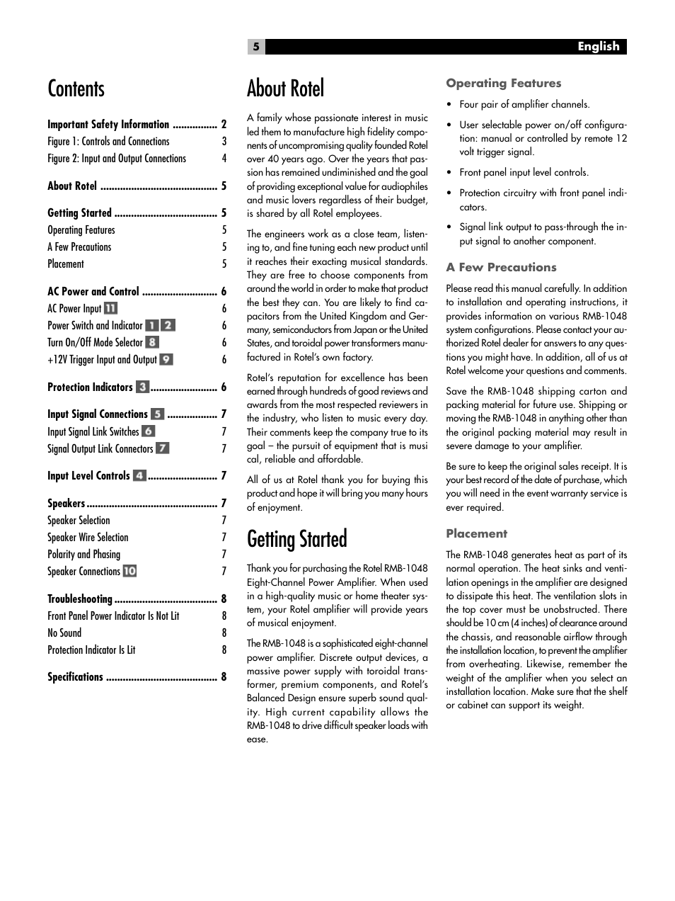 ROTEL Eight Channel Power Amplifier RMB-1048 User Manual | Page 5 / 40