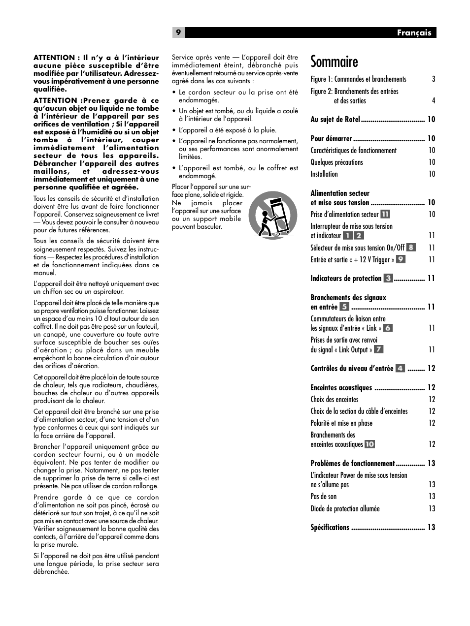 Sommaire | ROTEL Eight Channel Power Amplifier RMB-1048 User Manual | Page 9 / 40