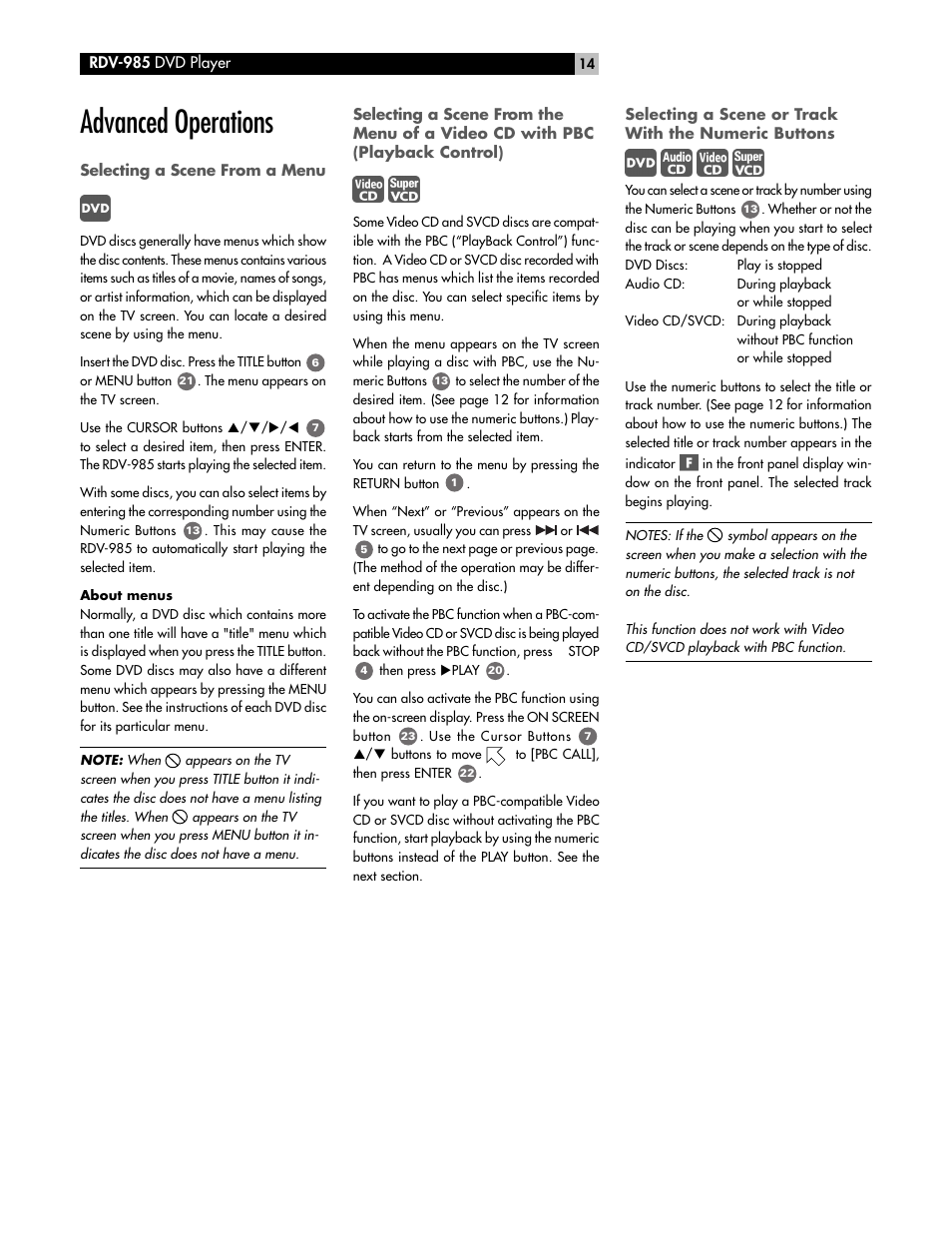 Advanced operations | ROTEL RDV-985 User Manual | Page 14 / 30