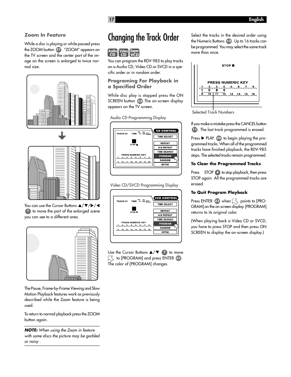 Changing the track order | ROTEL RDV-985 User Manual | Page 17 / 30