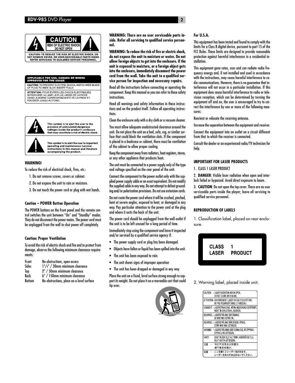 ROTEL RDV-985 User Manual | Page 2 / 30