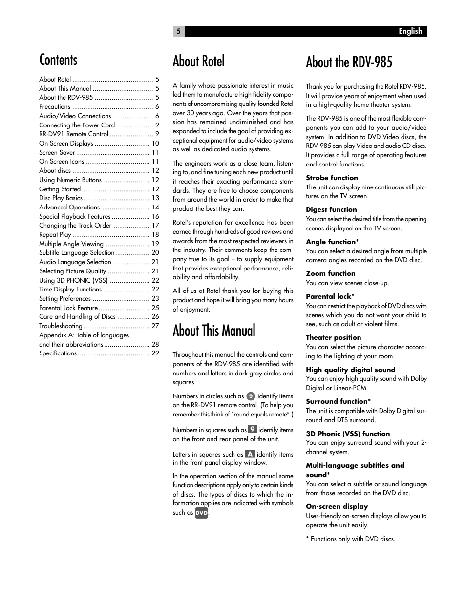 ROTEL RDV-985 User Manual | Page 5 / 30