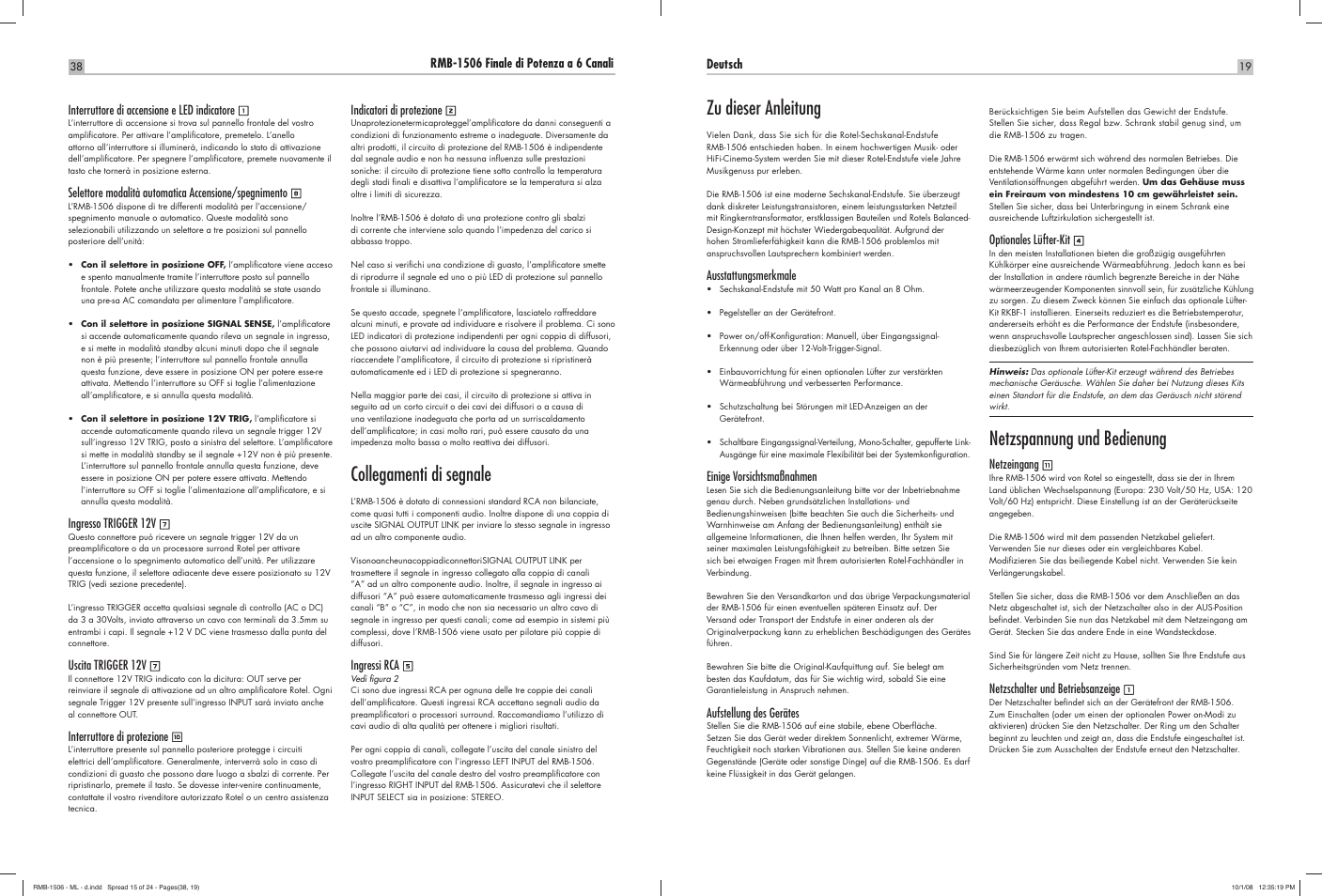 Collegamenti di segnale, Zu dieser anleitung, Netzspannung und bedienung | ROTEL RMB-1506 User Manual | Page 20 / 54